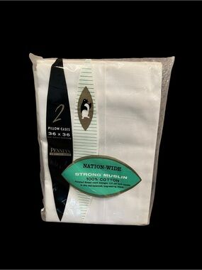 VTG Penneys Nation-Wide Strong Muslin 100% Cotton Pillowcases 36”x36” White NEW